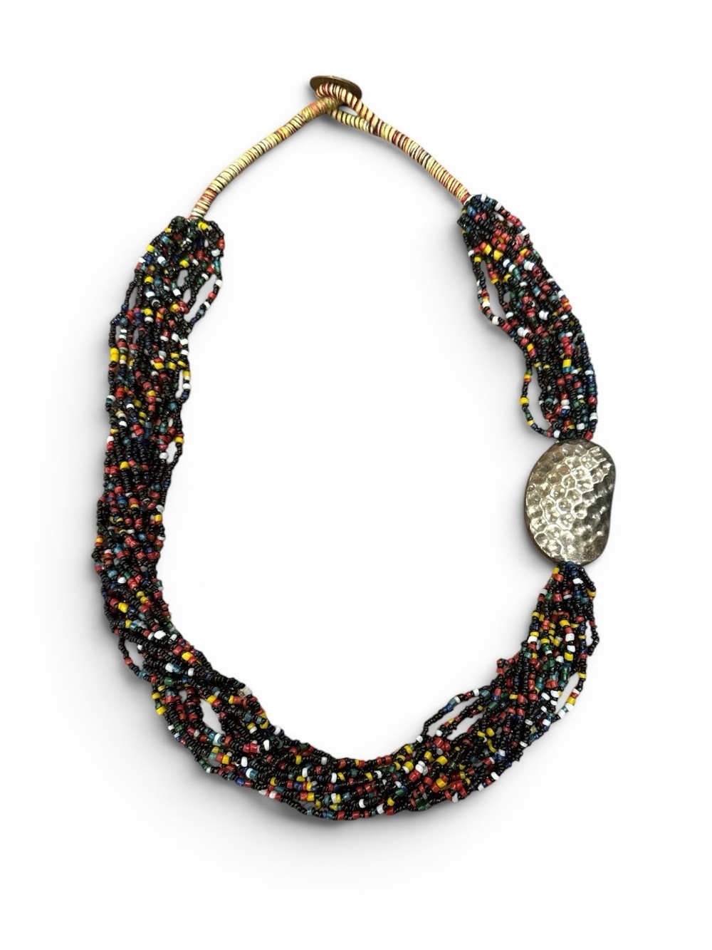 Chico's Black Multicolor Seed-Bead Twisted Necklace with Hammered Accent